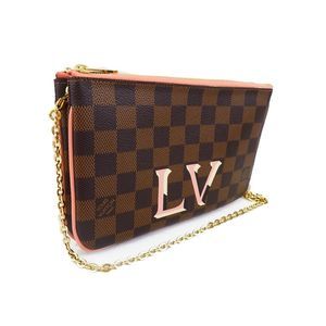 Pochette Double Zip Chain Shoulder Damier Ebene Brown Pink
